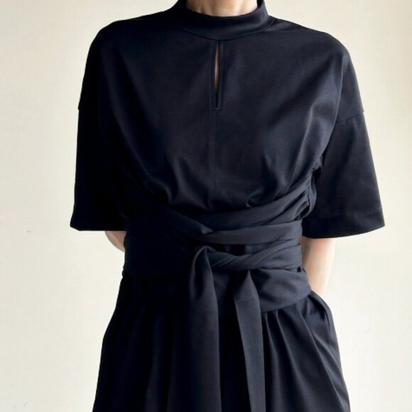Mame Kurogouchi Black Cotton Jersey Dress - Picture 2 of 7